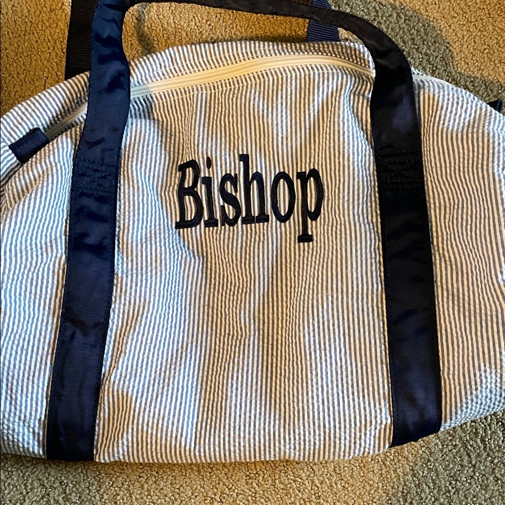 Blue and White Striped duffle  Bag